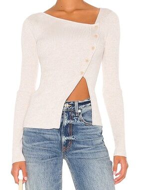 Song of Style Beige Asymmetric Button Ribbed Knit Cardigan in Small